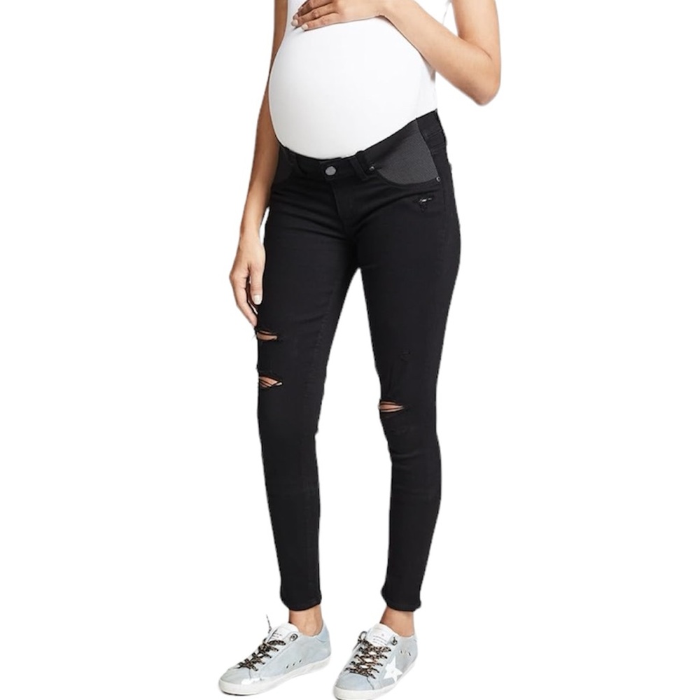 PAIGE Vertigo Ultra Skinny Black Shadow Distressed Maternity Jeans